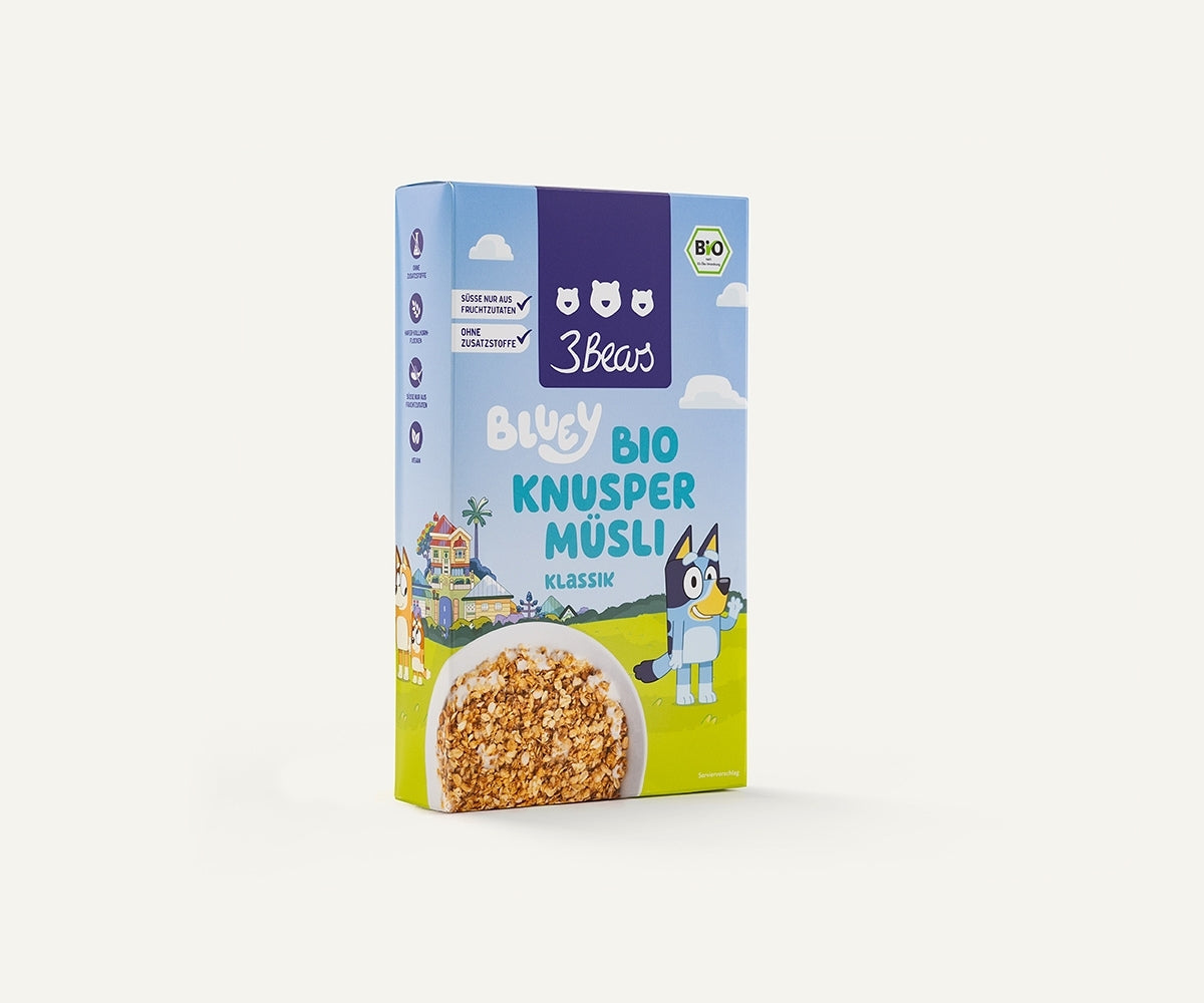 3Bears Bluey Organic Crunchy Muesli, developed in collaboration with Bluey, no refined sugar and additives