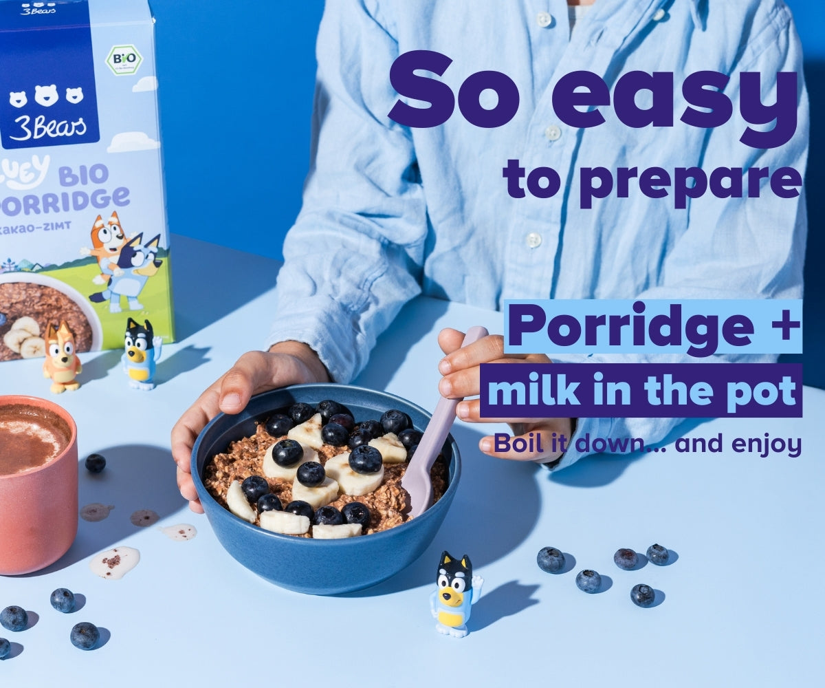 Easy preparation: add organic porridge + milk to a pot, cook and enjoy