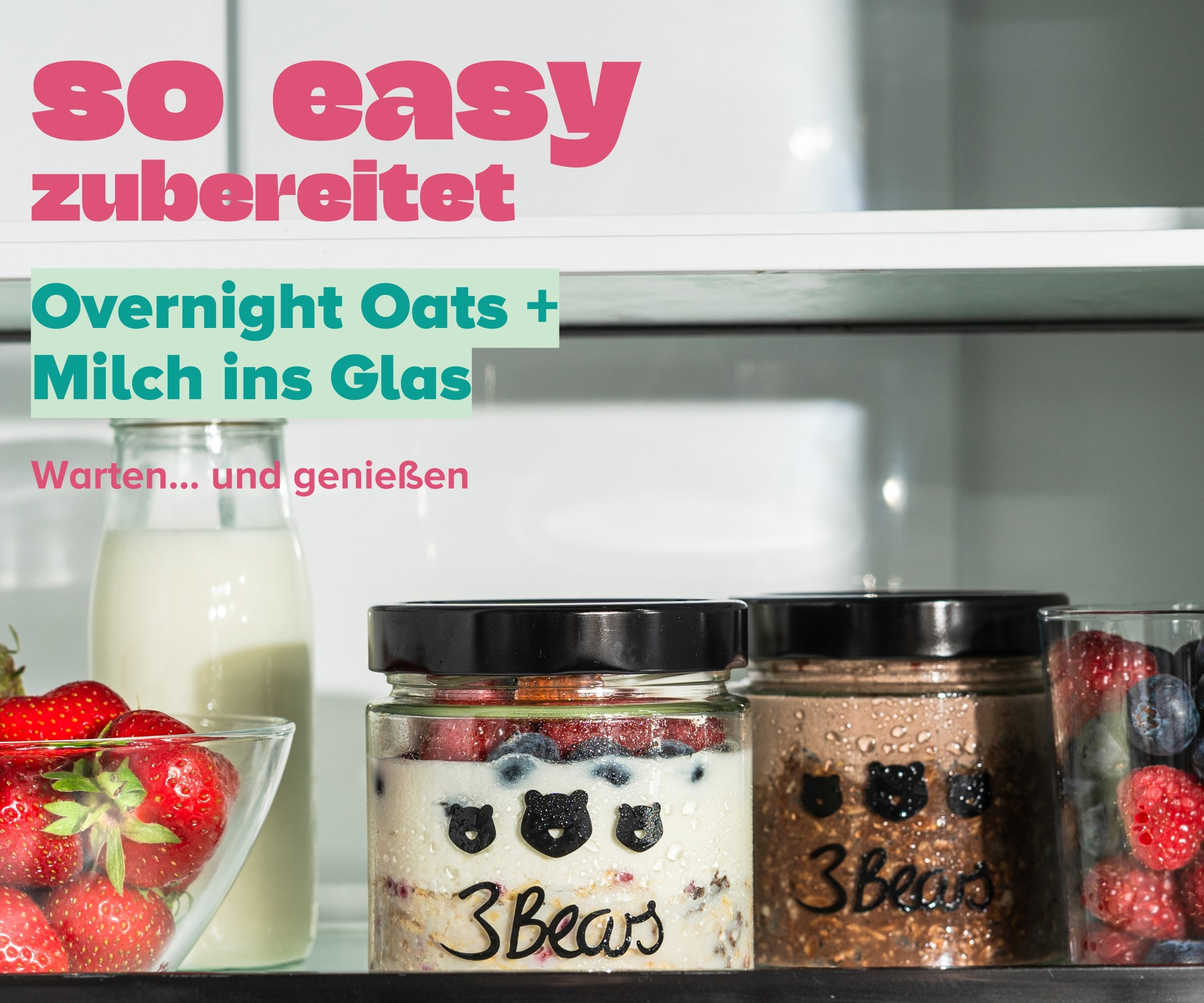 Easy preparation: add Overnight Oats + milk to the jar, wait and enjoy 